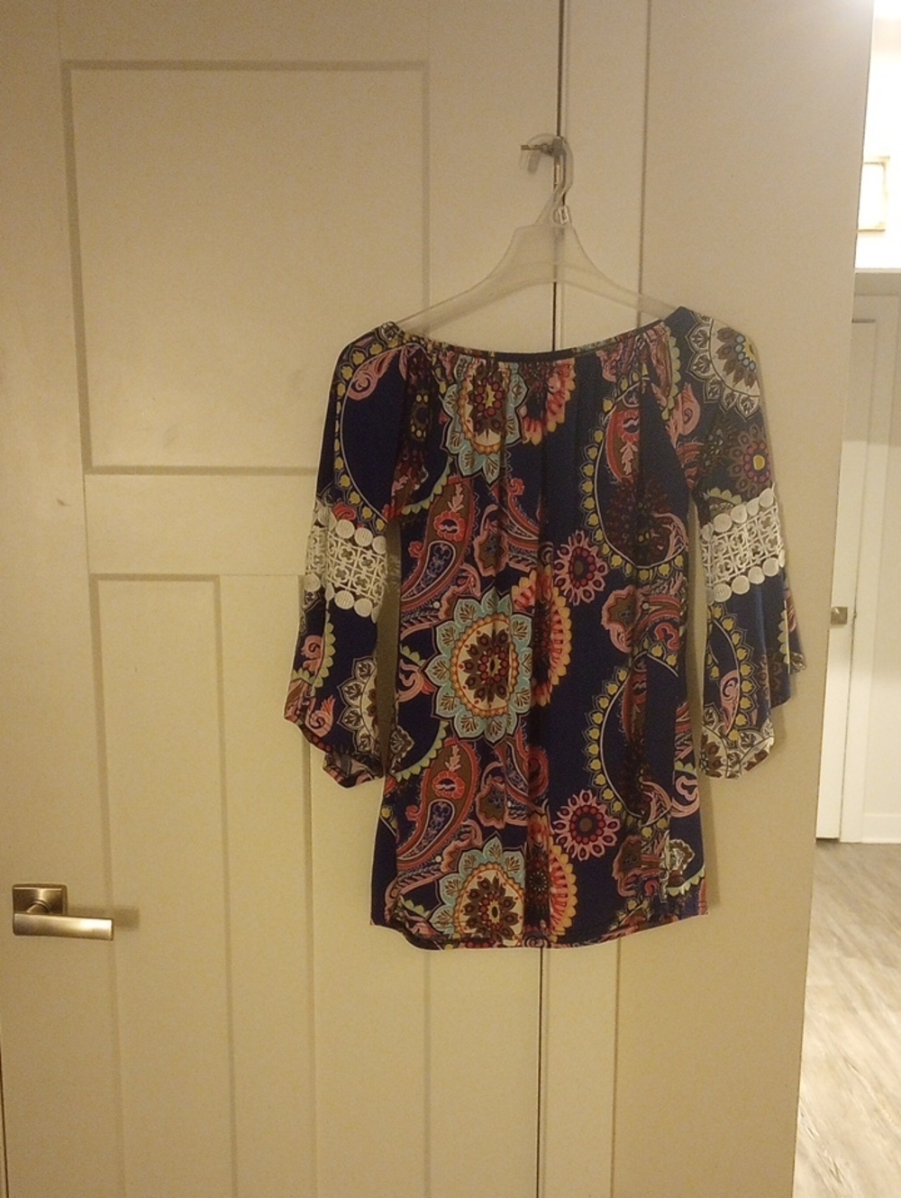 WinWin Navy Multicolor Paisley Crochet Sleeve Tunic